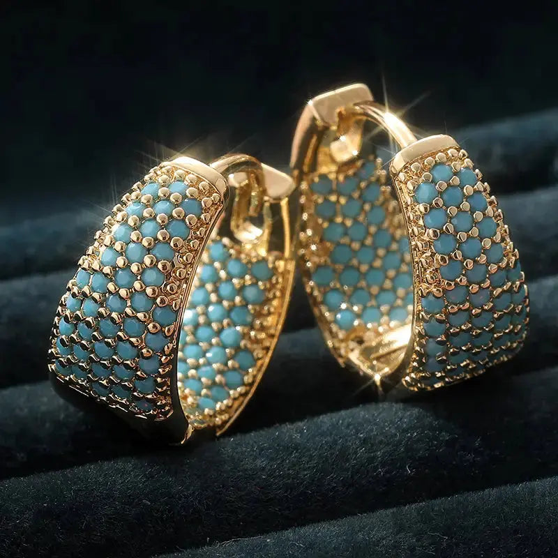 Golden-Tone Turquoise Beaded Hoop Earrings | Gold Maya Henry Jewelry