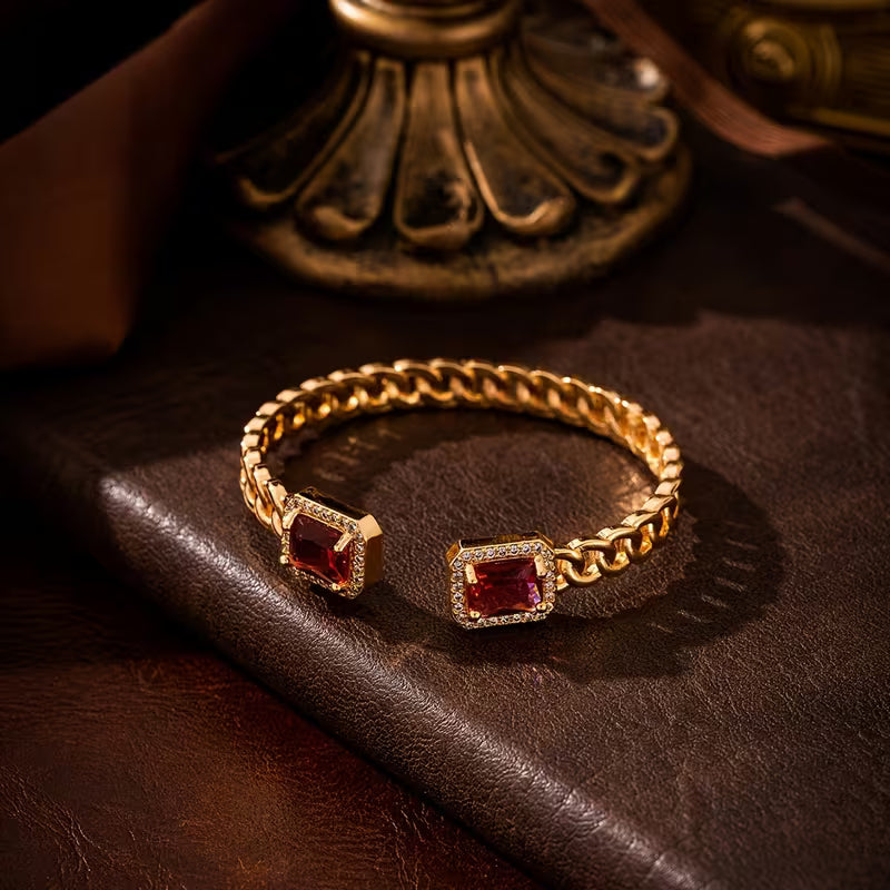 Veloria Ruby Open Bracelet | Gold Maya Henry Jewelry