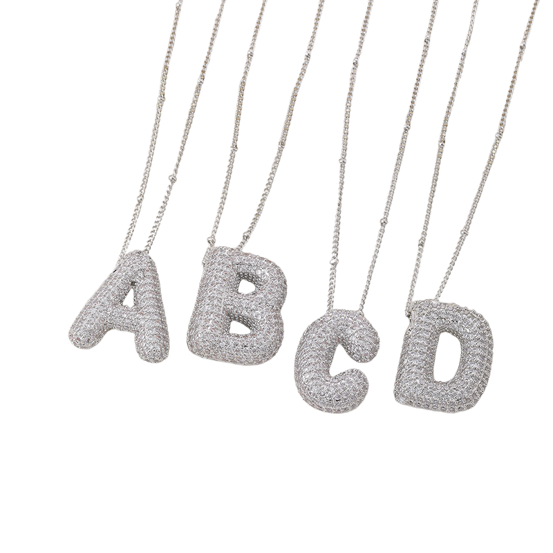 Bubble letter initial necklace set | White Gold Maya Henry Jewelry