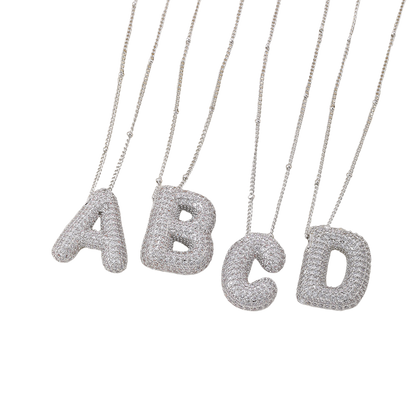 Bubble letter initial necklace set | White Gold Maya Henry Jewelry