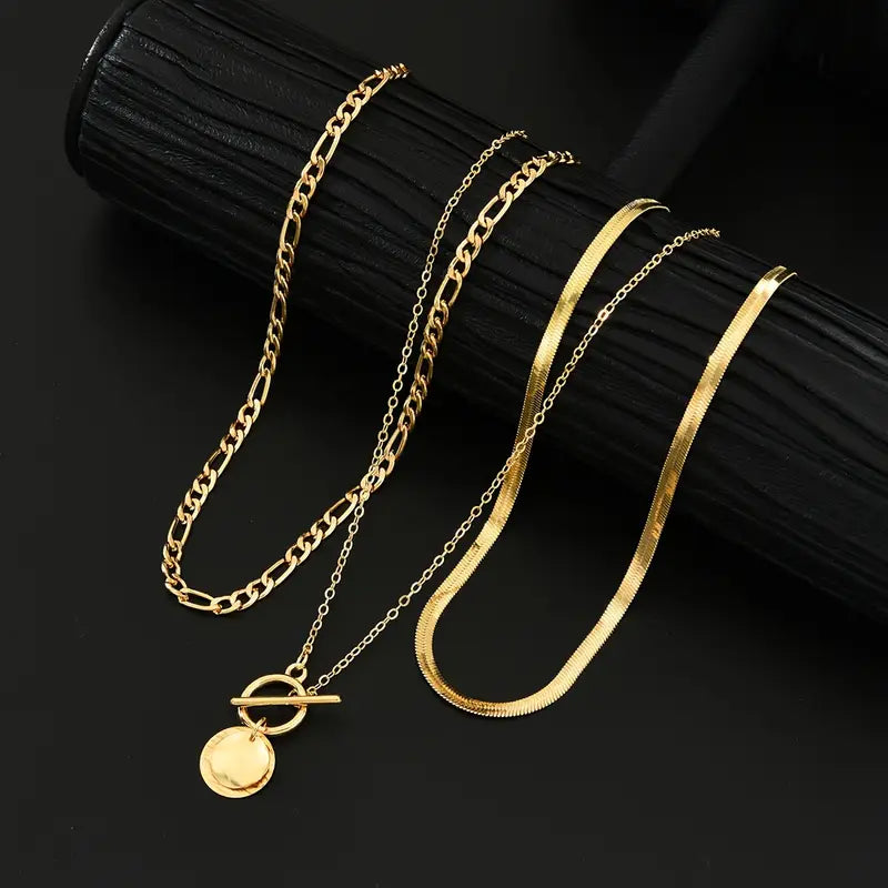 Savira Textured Coin Layered Necklace | Gold Maya Henry Jewelry
