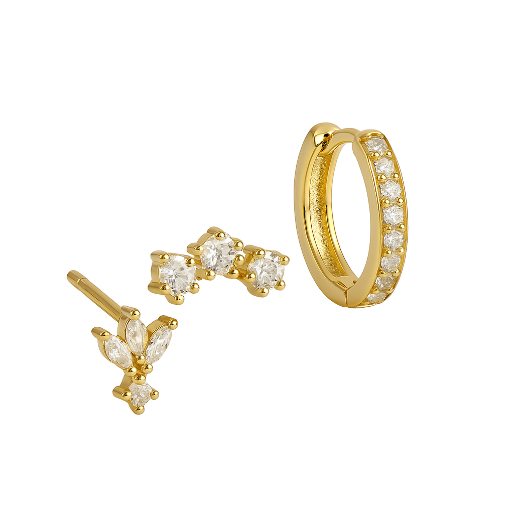 Trio Mila Essentials One-Sided Earrings Set | Gold Maya Henry Jewelry