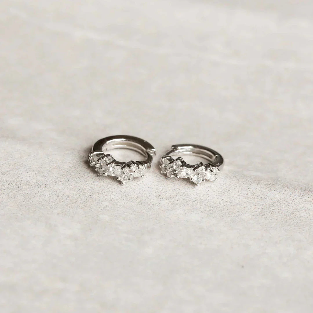 Crystal Cluster Huggies | White Gold Maya Henry Jewelry