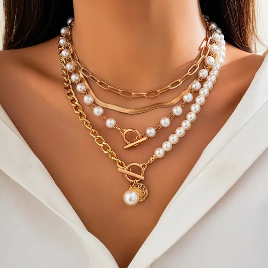 Vintage Pearl & Gold Snake Chain Necklace Set | Gold Maya Henry Jewelry