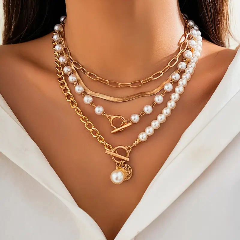 Vintage Pearl & Gold Snake Chain Necklace Set | Gold Maya Henry Jewelry