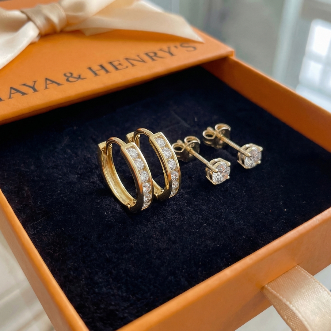 Dara Brillane Stone Earrings Set | Gold Maya Henry Jewelry