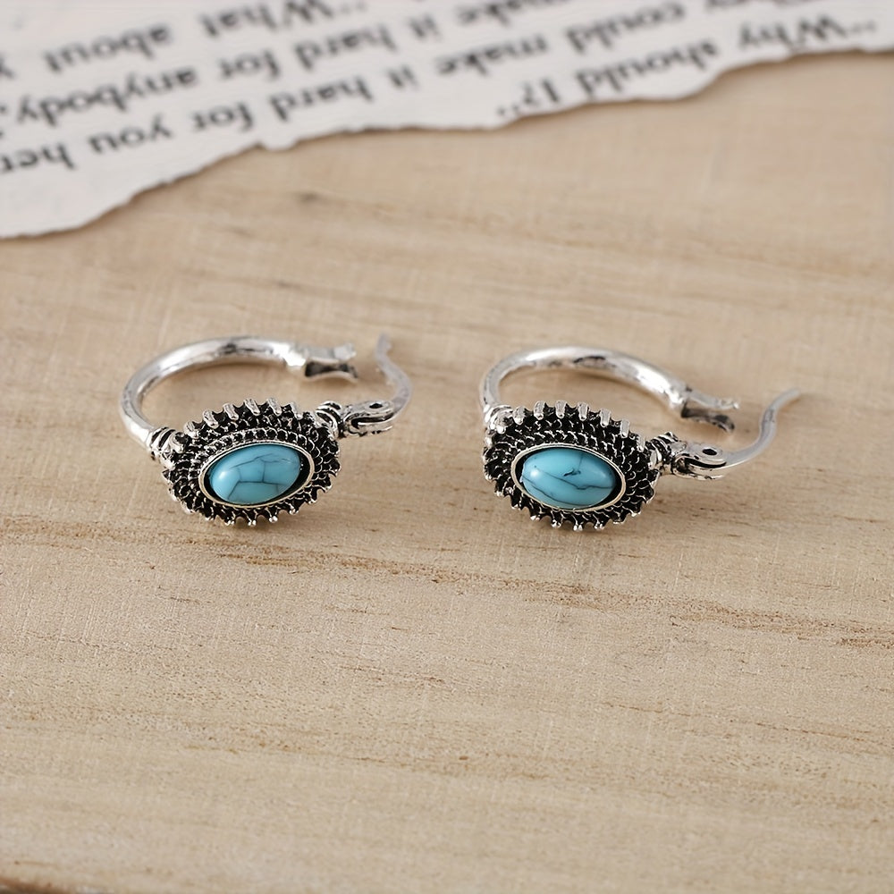 Turquoise Crest Hoop Earrings | White Gold Maya Henry Jewelry