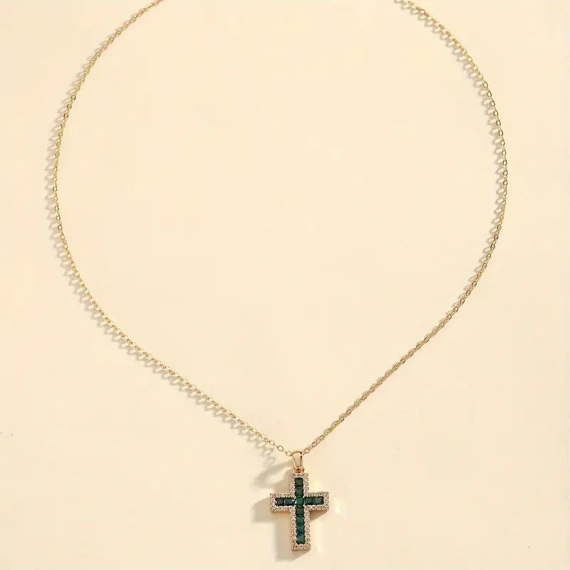 Solene Emerald Cross Pendant Necklace | Gold Maya Henry Jewelry