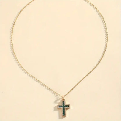 Solene Emerald Cross Pendant Necklace | Gold Maya Henry Jewelry