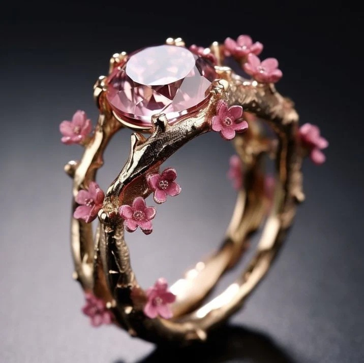 Elegant Crystal Pink Flower Ring | Gold Maya Henry Jewelry