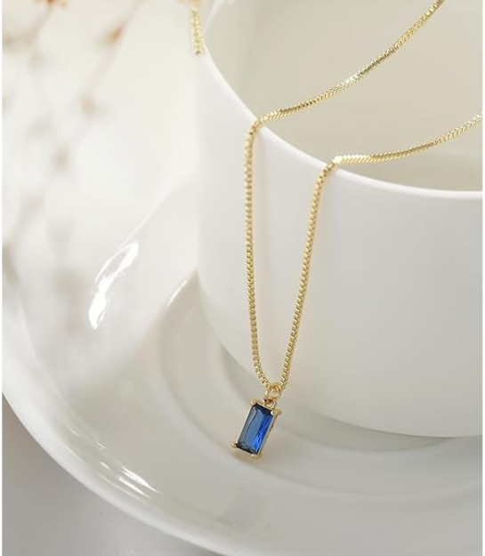 Minimalist Sapphire Pendant Necklace | White Gold Maya Henry Jewelry