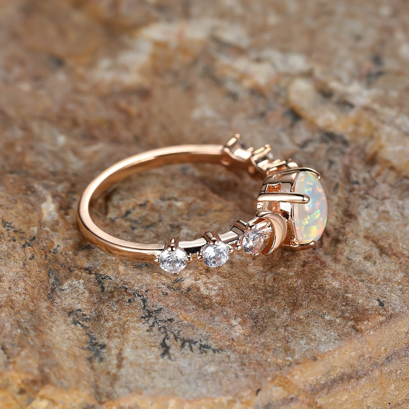 Opal Crescent Moon Ring | Rose Gold Maya Henry Jewelry