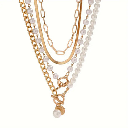 Vintage Pearl & Gold Snake Chain Necklace Set | Gold Maya Henry Jewelry