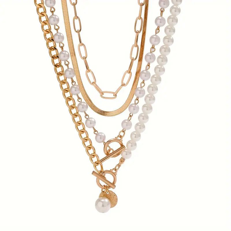 Vintage Pearl & Gold Snake Chain Necklace Set | Gold Maya Henry Jewelry