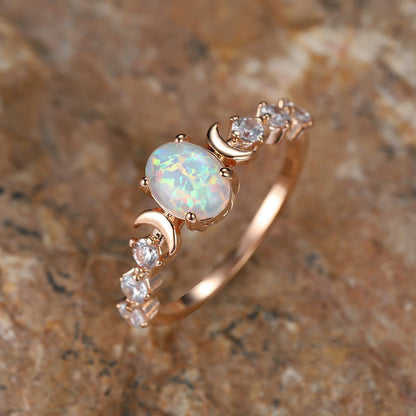 Opal Crescent Moon Ring | Rose Gold Maya Henry Jewelry