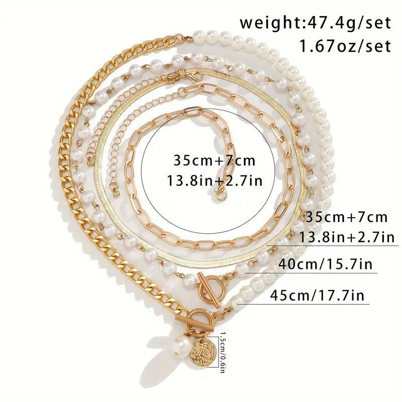 Vintage Pearl & Gold Snake Chain Necklace Set | Gold Maya Henry Jewelry