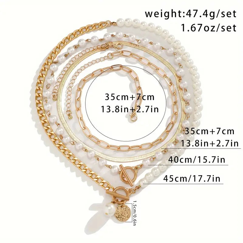 Vintage Pearl & Gold Snake Chain Necklace Set | Gold Maya Henry Jewelry