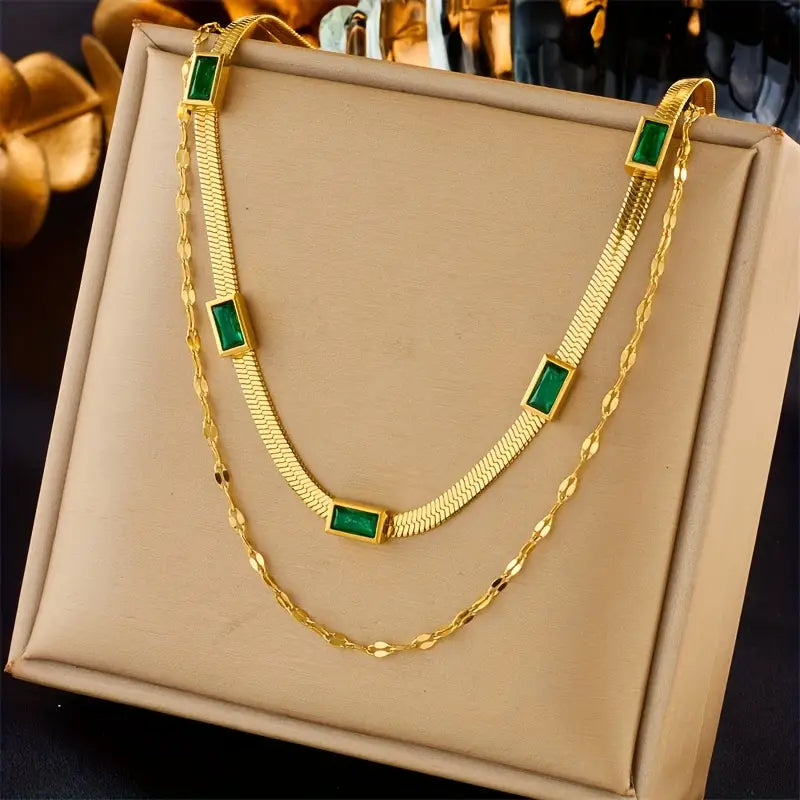 Sorella Gem Double-Layer Retro Gold Necklace Maya Henry Jewelry
