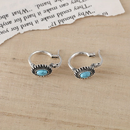 Turquoise Crest Hoop Earrings | White Gold Maya Henry Jewelry