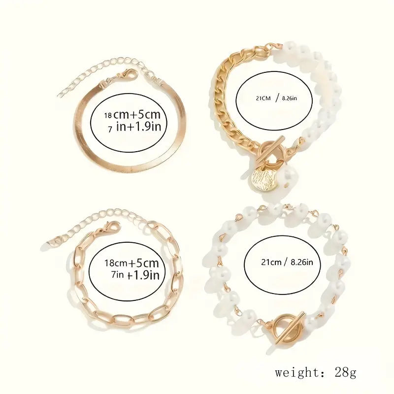 Chic Gold 4-Piece Bracelet Set - Snake, Pearls & Links | Gold Maya Henry Jewelry