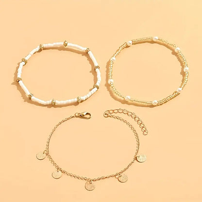 Coastal Charm 3-Piece Layered Anklet Set | Gold Maya Henry Jewelry
