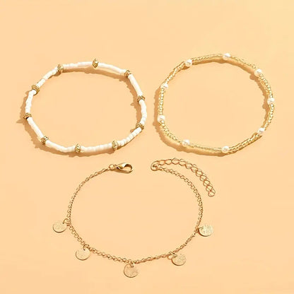 Coastal Charm 3-Piece Layered Anklet Set | Gold Maya Henry Jewelry
