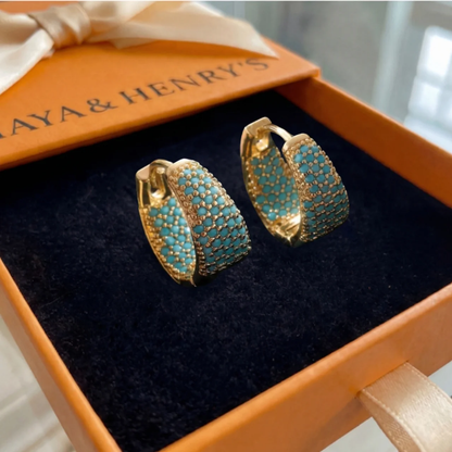 Golden-Tone Turquoise Beaded Hoop Earrings | Gold Maya Henry Jewelry