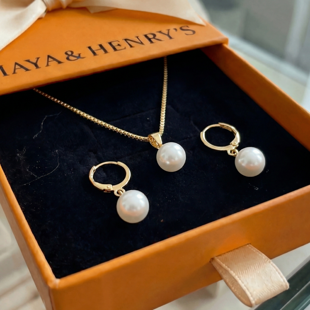 Golden Grace Pearl Jewelry Set | Gold Maya Henry Jewelry