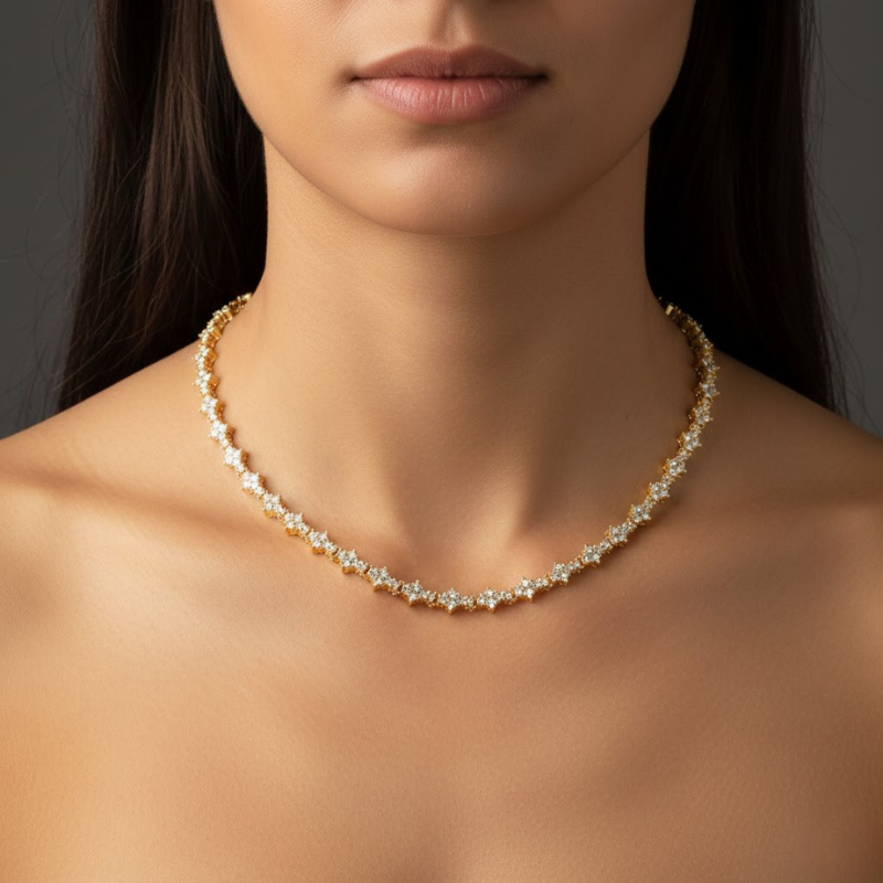 Classic Cluster Tennis Necklace | Gold Maya Henry Jewelry