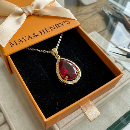 Ruby Teardrop Pendant Necklace | Gold Maya Henry Jewelry
