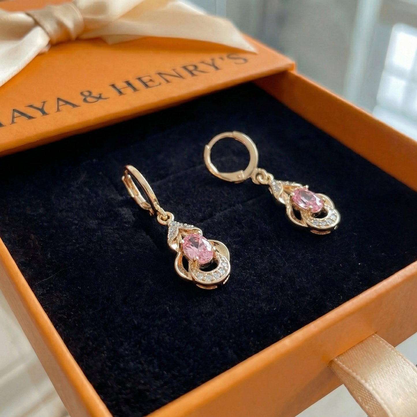 Moonlit Blush Teardrop Earrings | Rose Gold Maya Henry Jewelry