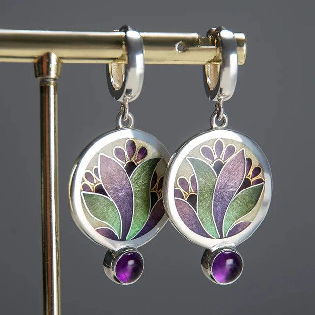 Vintage Boho Earrings with Purple Crystals | White Gold Maya Henry Jewelry