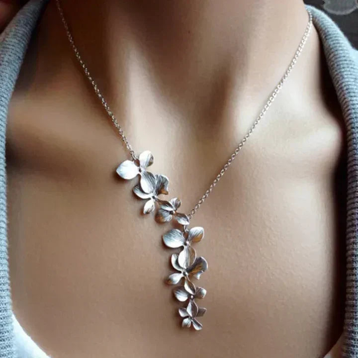 Silver Petals Charm Necklace | White Gold Maya Henry Jewelry