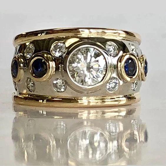 Vintage Golden Inlaid Zirconia Ring Maya Henry Jewelry