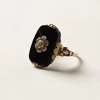 Vintage Black Stone Ring | Gold Maya Henry Jewelry