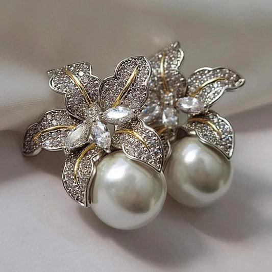 Exquisite Flower Pearl Earrings | White Gold Maya Henry Jewelry
