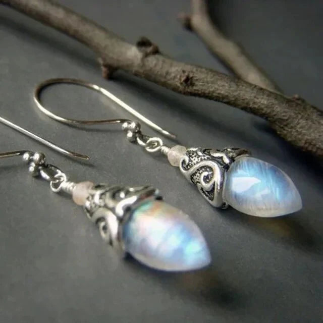 Antique Moonstone Drop Earrings | White Gold Maya Henry Jewelry