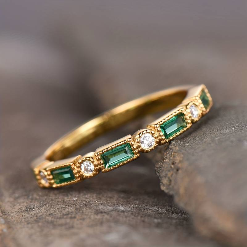 Alex - Green Inlaid Zirconia Gold Ring Maya Henry Jewelry