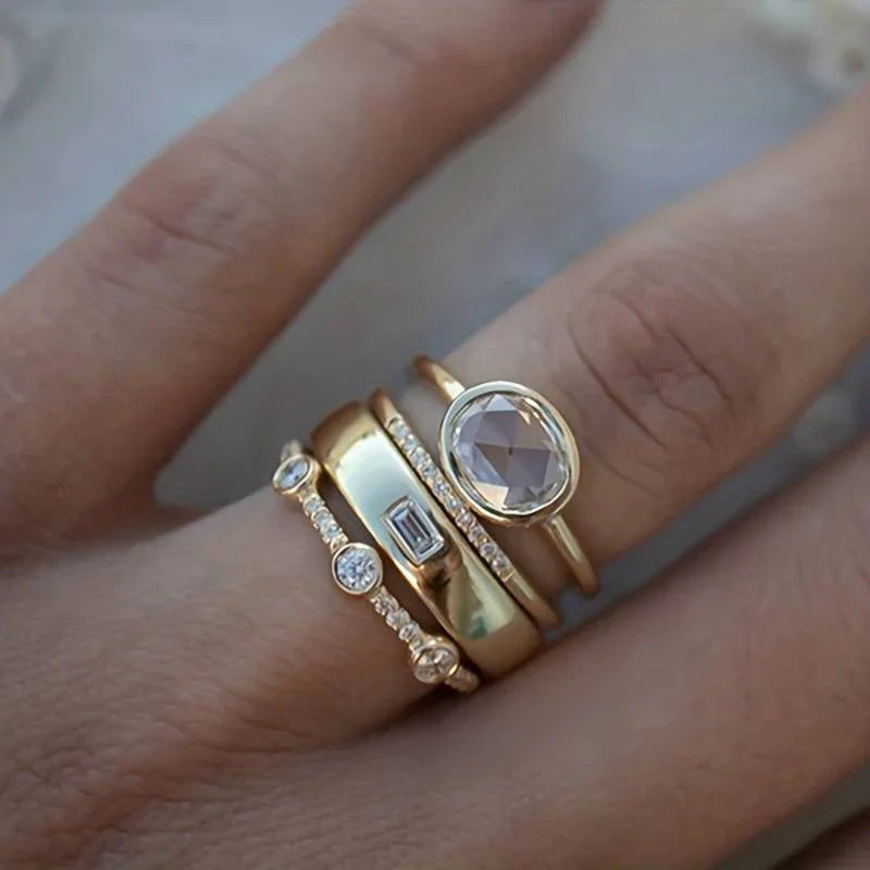 Vintage Gold & Zirconia Ring Set | Gold Maya Henry Jewelry