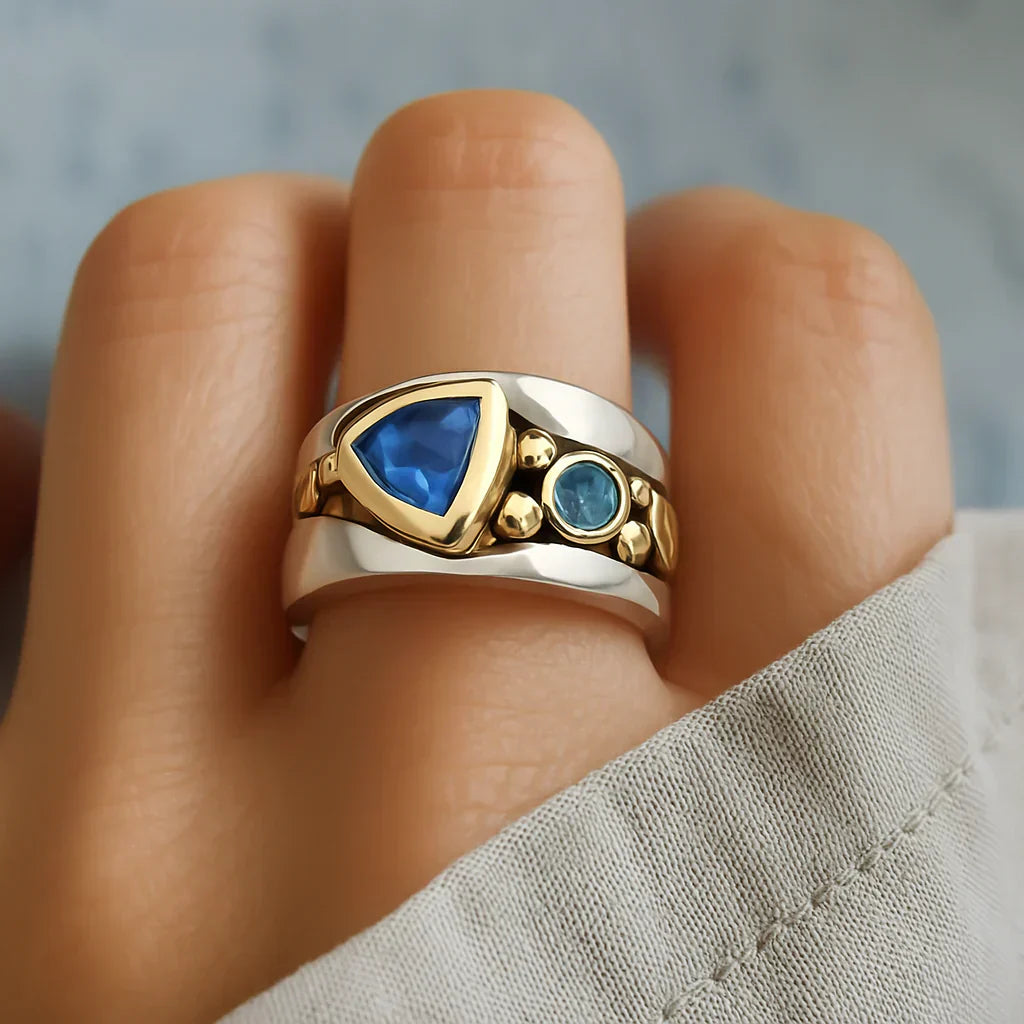 Vintage Blue Zirconia Boho Ring Maya Henry Jewelry
