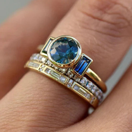 Antique Blue Elegant Ring Set | Gold Maya Henry Jewelry