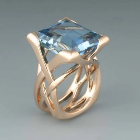 Vintage Rose Gold Blue Zirconia Ring Maya Henry Jewelry