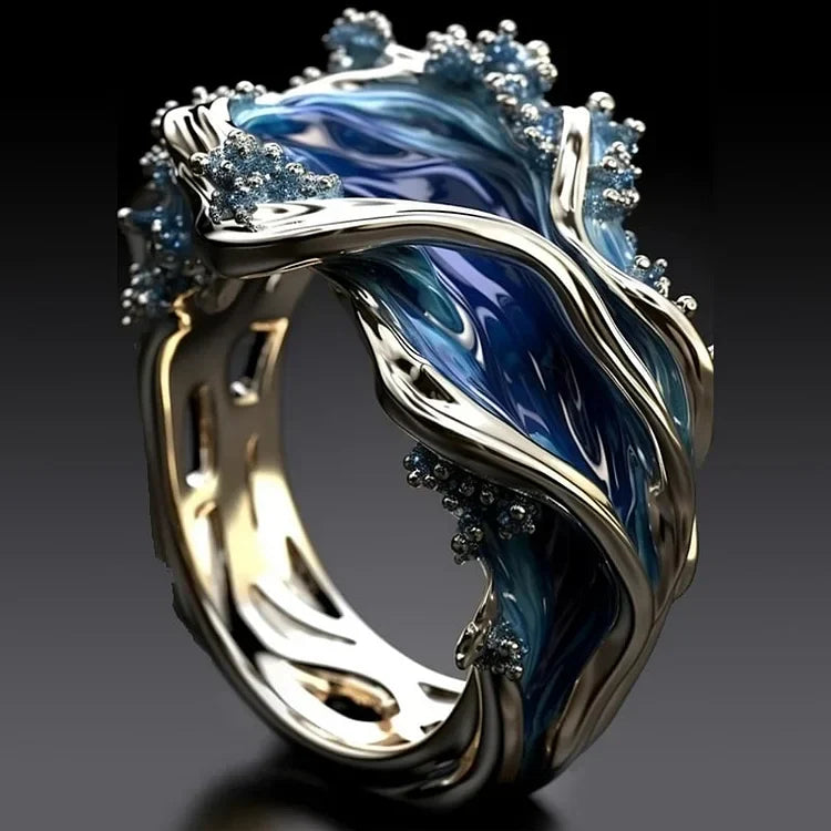 Antique Golden Ocean Wavy Ring | White Gold Maya Henry Jewelry