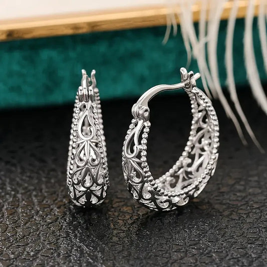 Antique Hollow Basket Earrings | White Gold Maya Henry Jewelry