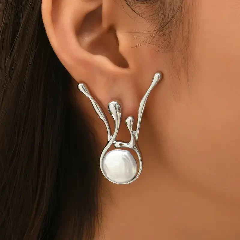 Antique Irregular Silver Pearl Earrings | White Gold Maya Henry Jewelry