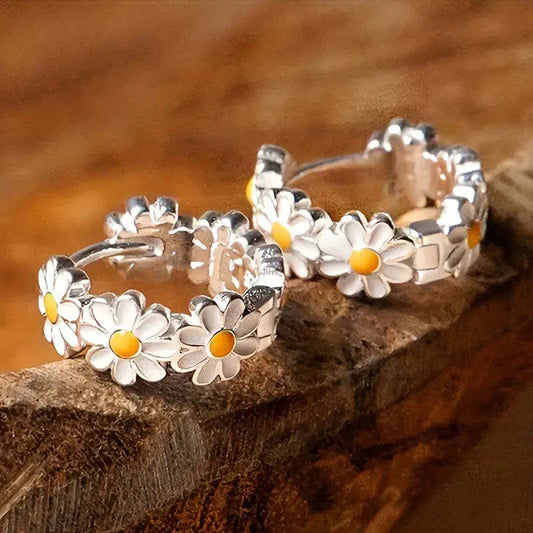 Elegant Daisy Hoop Earrings | White Gold Maya Henry Jewelry