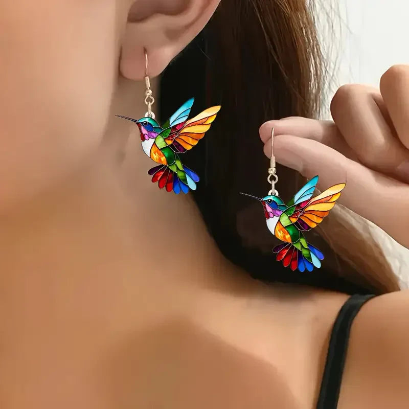 Colorful Hummingbird Earrings | White Gold Maya Henry Jewelry