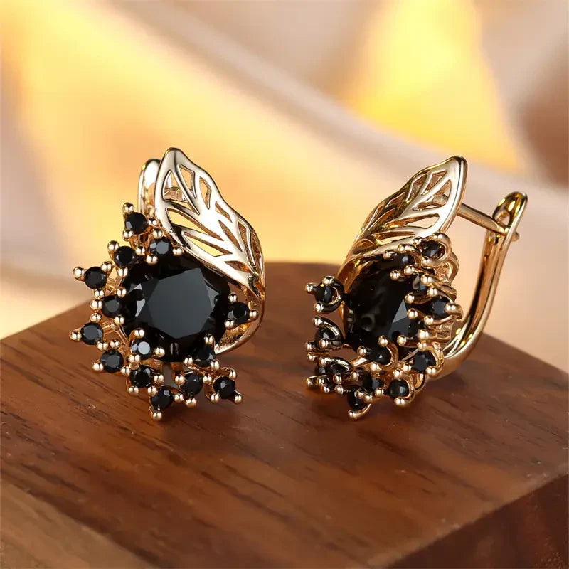 Black Zirconia Golden Earrings | Gold Maya Henry Jewelry