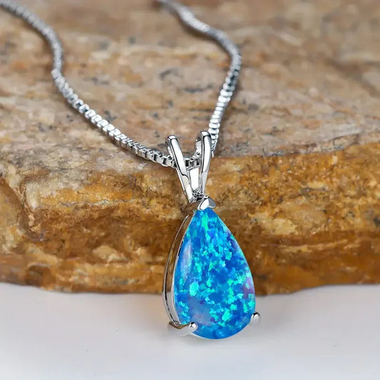 Azure Opal Teardrop Necklace | White Gold Maya Henry Jewelry