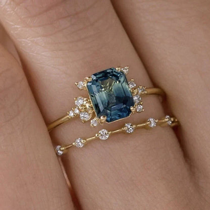 Crystal Blue Shine Ring Set | Gold Maya Henry Jewelry